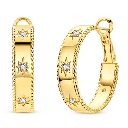 925 Sterling Silver CZ Zircon Gold-Plated Hoop Earrings – Sparkling Minimalist Jewelry