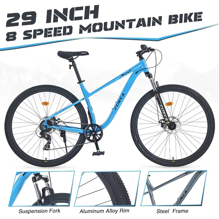 8 Speeds MTB Steel Frame Front Suspension Fork Disc Brake Bicycle
