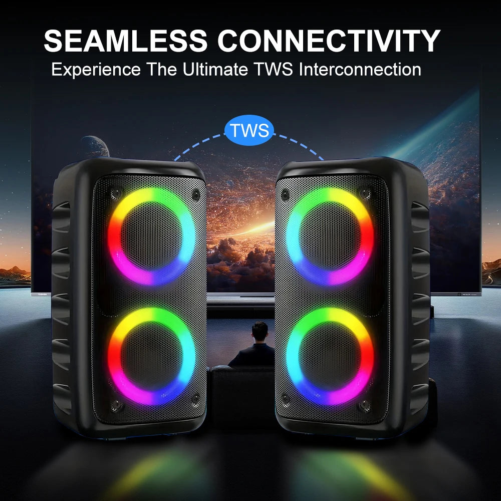 Portable Bluetooth Karaoke Speaker with RGB Lights & Wired Mic