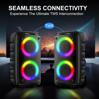 Portable Bluetooth Karaoke Speaker with RGB Lights & Wired Mic