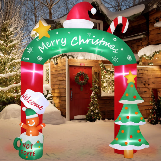 8.85FT Inflatable Christmas Tree & Gingerbread Man Arch with LED Lights