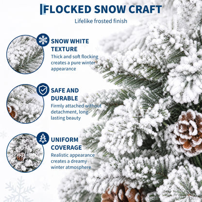 24-Inch Pre-Lit Snowy Tabletop Christmas Tree – Flocked Mini Xmas Tree with LED Lights & Ornaments