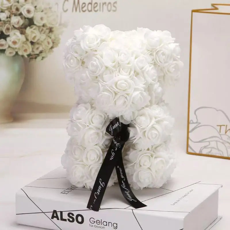 25cm Artificial Teddy Rose Flower Bear with Box