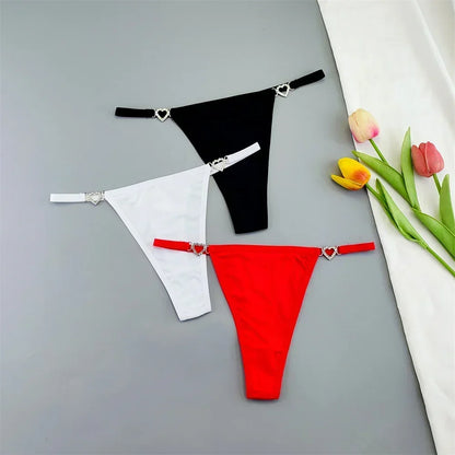 3Pcs Women's Seamless Ice Silk Thong Set - Low Waist Thin Strap G-String Panties with Rhinestone Buckle