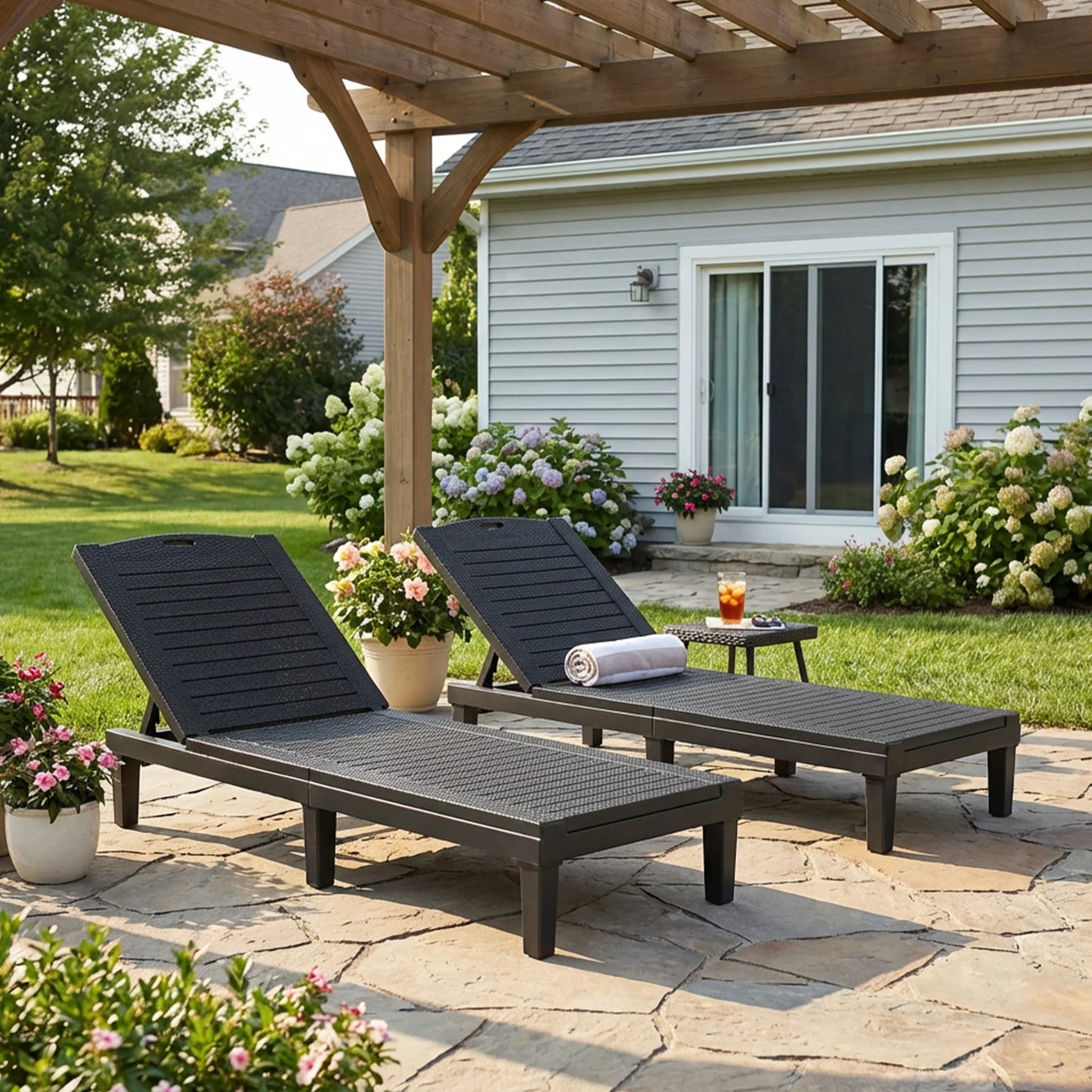 2PCS 5 Position Adjustable Pool Reclining Chair