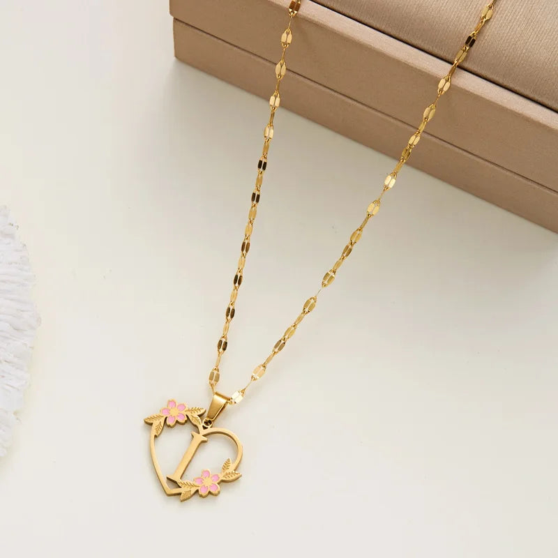 Stainless Steel Love Heart A-Z Letter Necklace