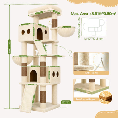 Globlazer 70" Multi-Level Cat Tree Tower with Sisal Scratching Posts, Condos & Hammocks