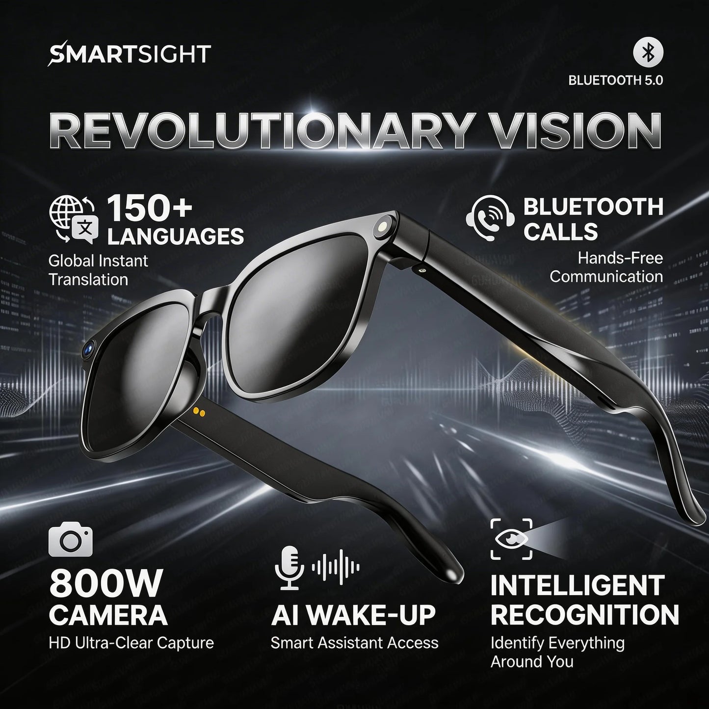 4K 8MP Smart Glasses w/HD Camera 150+Language Translation