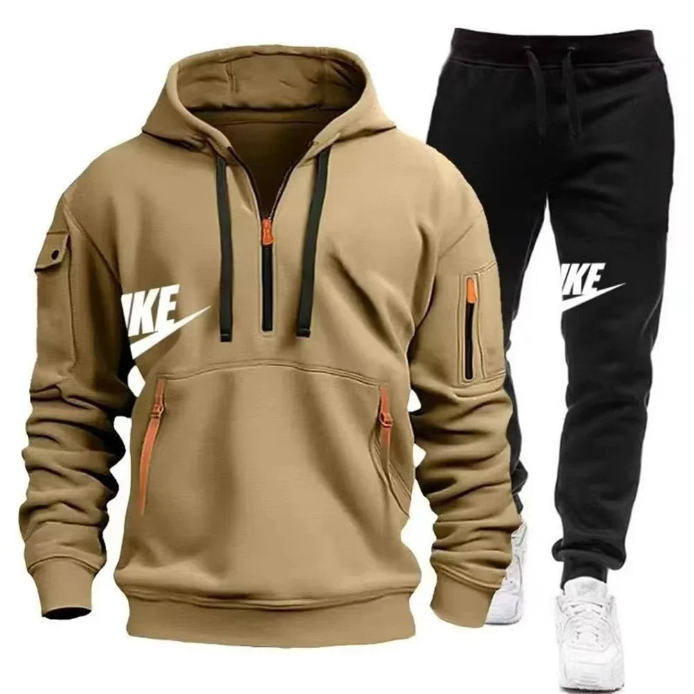 Warm Zippered Hoodie + Athletic Pants Set