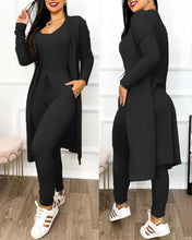 Two Piece Drawstring Pocketed Sleeveless Skinny Jumpsuit & Long Sleeve Coat Set