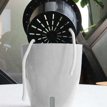 Self-Watering White Plastic Planter Pot (13x13cm)