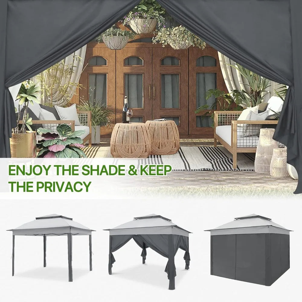 11x11 Pop-up Instant Gazebo Tent with 4 Sidewalls with Carry Bag Stakes and Ropes