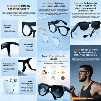 Smart AI Audio Video Glasses with 5MP HD Camera, 100+ Language Translation, ChatGPT & Bluetooth Audio