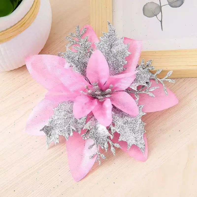 Glitter Artificial Christmas Flowers Set