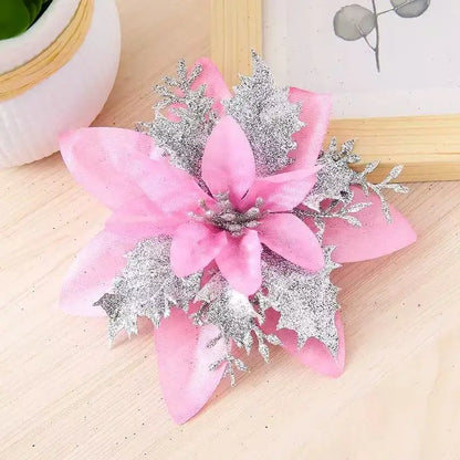 Glitter Artificial Christmas Flowers Set