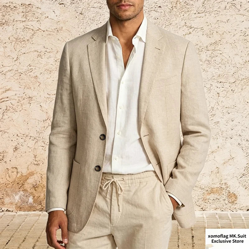 Men’s Lightweight Cotton Linen Suit Jacket – Casual Summer Beach Blazer & Sport Coat