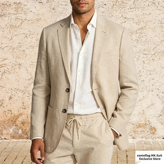Men’s Lightweight Cotton Linen Suit Jacket – Casual Summer Beach Blazer & Sport Coat