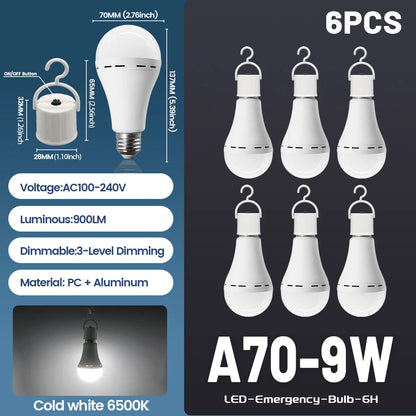 9W Rechargeable Emergency LED Light Bulb with 1500mAh Backup Battery