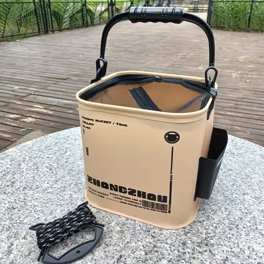 Foldable Live Fish Bucket and Portable Net with Rope