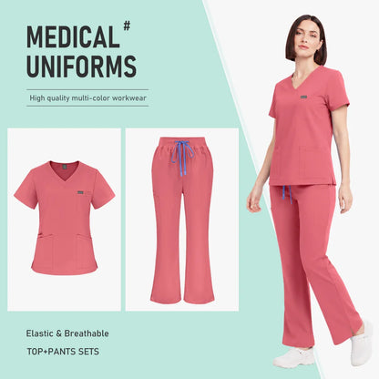 Unisex Stretch Medical Scrub Set – V-Neck Top & Pocket Jogger Pants Workwear