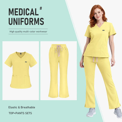 Unisex Stretch Medical Scrub Set – V-Neck Top & Pocket Jogger Pants Workwear