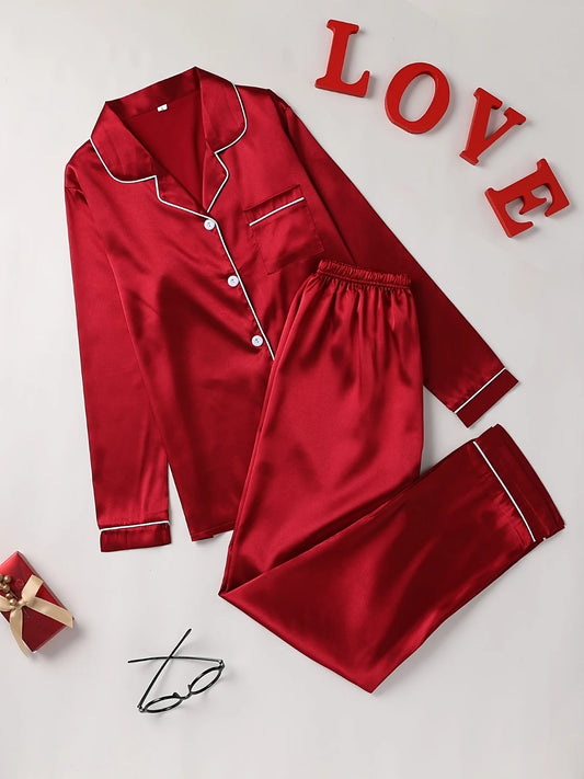 Solid Color 2Pce Long Sleeve Pajama Set