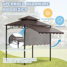 8x8x5 FT Outdoor BBQ Grill Gazebo with Double Tiered Patio Canopy Side Awning Shelves