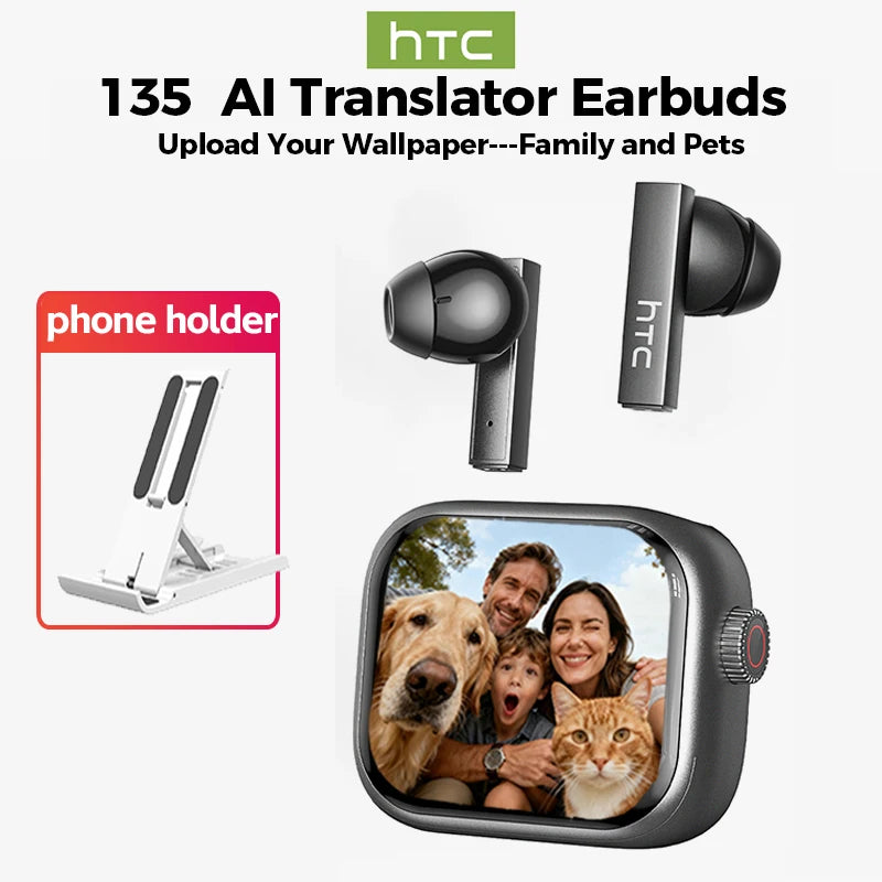 Ultra HD Screen HTC NE40 Bluetooth Headphones with AI Translator & In-Ear Noise Reduction Mic