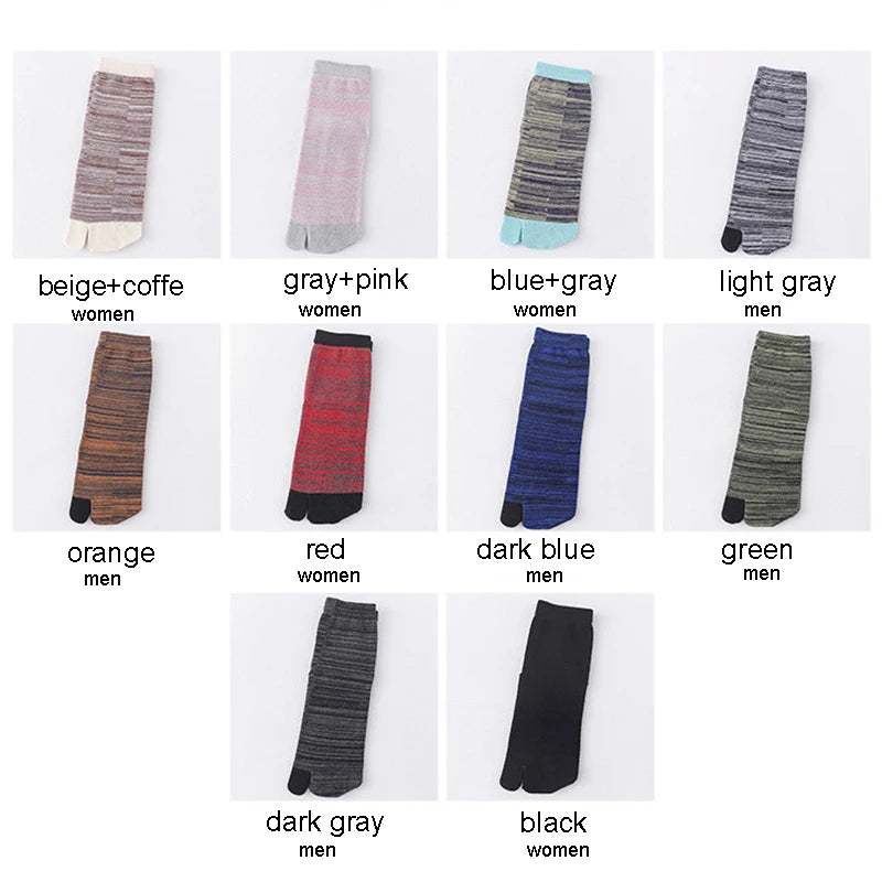 Unisex Retro Striped Cotton Tabi Split-Toe Socks (5-Pack)