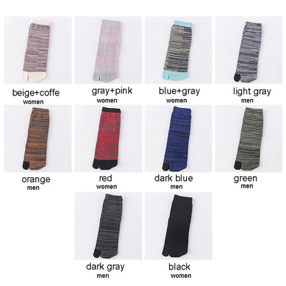 Unisex Retro Striped Cotton Tabi Split-Toe Socks (5-Pack)