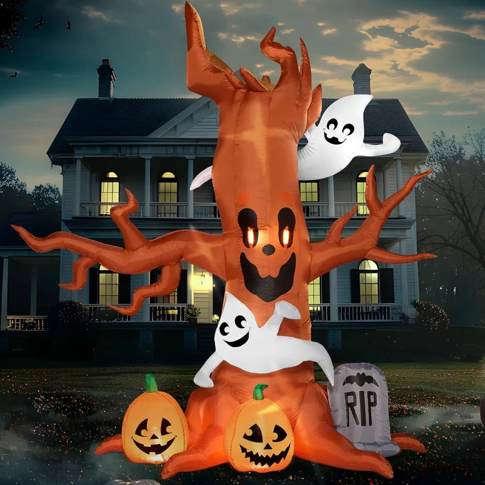 8FT Giant Halloween Inflatable Scary Tree with Ghosts, Pumpkins & Tombstone