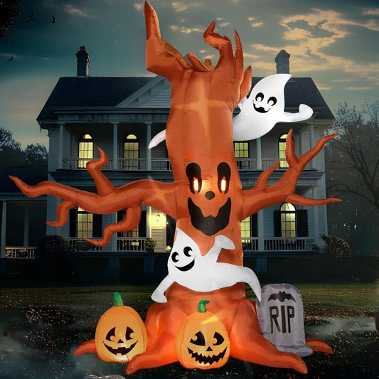 8FT Giant Halloween Inflatable Scary Tree with Ghosts, Pumpkins & Tombstone