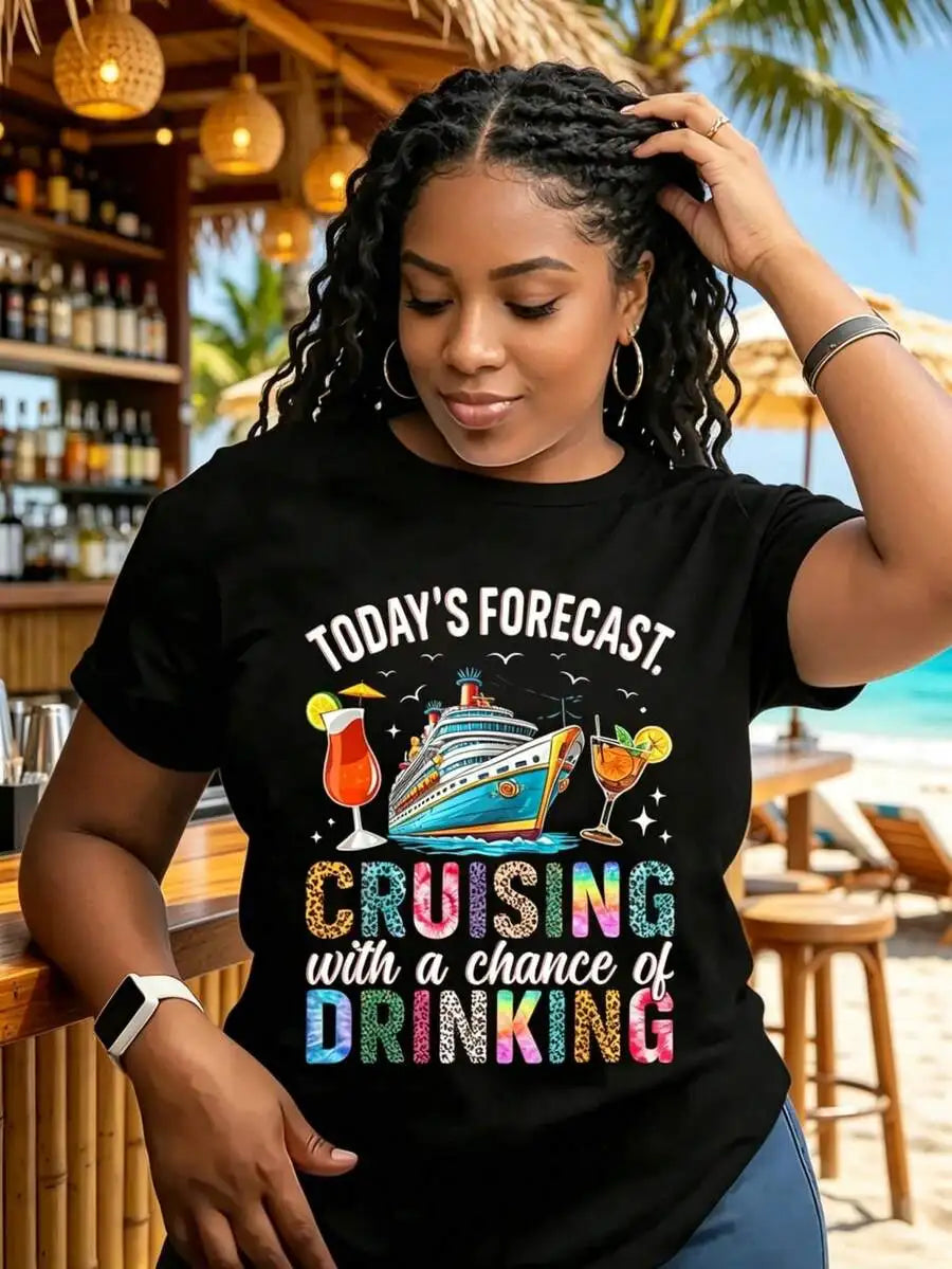 Women’s 100% Cotton Cruise Ship Graphic T-Shirt – Casual Vacation Short Sleeve Tee