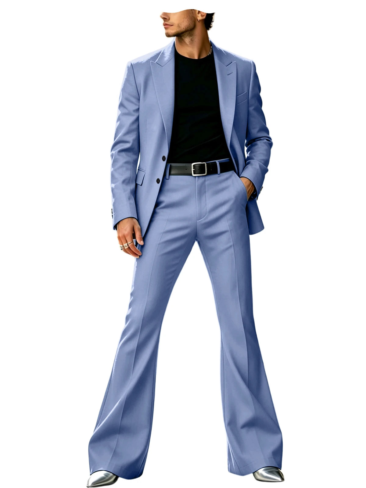 Men's Slim Fit Notched Lapel Blazer & Flared Pants 2-Piece Formal Suit Set