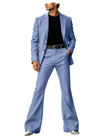 Men's Slim Fit Notched Lapel Blazer & Flared Pants 2-Piece Formal Suit Set