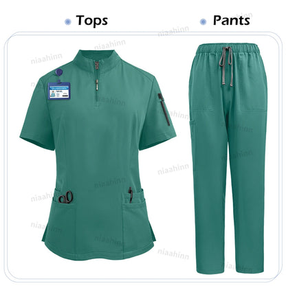 NiaaHinn Women's Stretch V-Neck Scrub Top & Cargo Pants Set