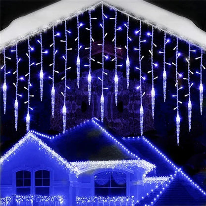 Street Garland LED Light Curtain Icicle String Lights for Outdoor Christmas Decor
