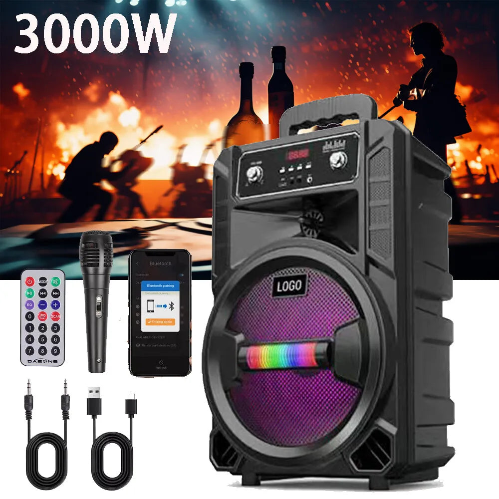 Portable Bluetooth Party Speaker with Subwoofer & Mic