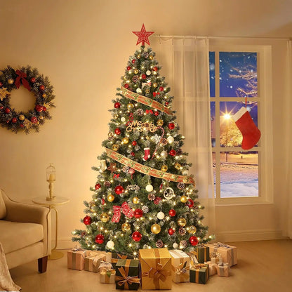 Pre-Lit Snow-Flocked Artificial Christmas Tree – Slim Holiday Tree with Pine Cones (4.5FT - 7.5FT)