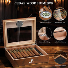 Cedar Wood Desktop Humidors Case with Digital Hygrometer, Humidifier & Divider