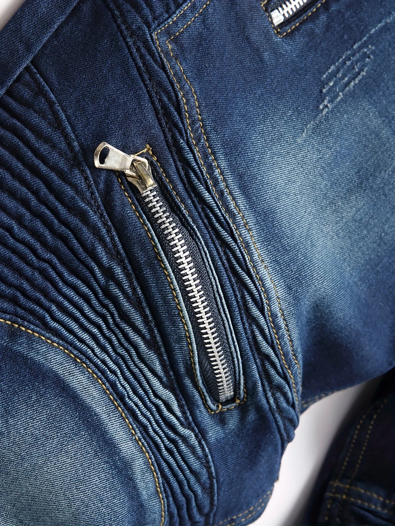 Ribbed Elastic Waist Straight Leg Jeans
