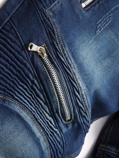 Ribbed Elastic Waist Straight Leg Jeans