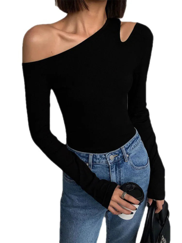 Women's Skew Collar Off-Shoulder Crop Top