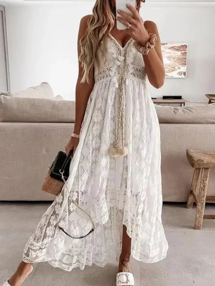 Women's Solid Color Cotton Linen Sleeveless V-Neck Pocket Dress