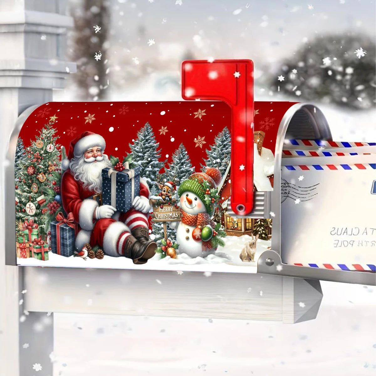 Christmas Mailbox Cover Santa Claus Snowman Letter Post Box Wraps