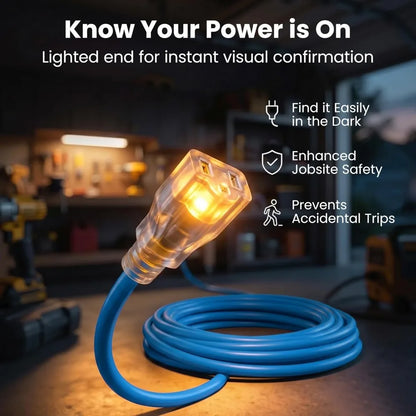 100 FT 14/3 Heavy-Duty Outdoor Extension Cord – Waterproof Power Cable with Lighted Plug