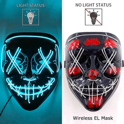 LED Light-Up Neon Wire Purge Mask – 3-Mode Halloween Horror Cosplay Mask for Adults
