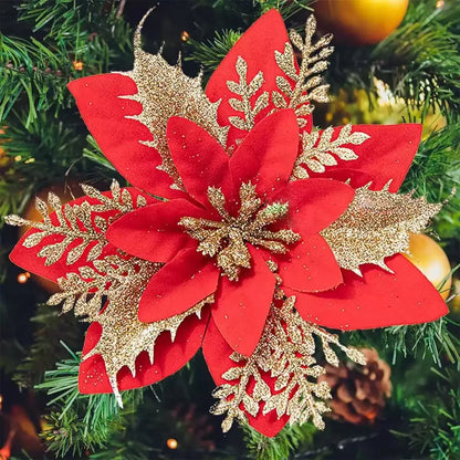 Glitter Artificial Christmas Flowers Set