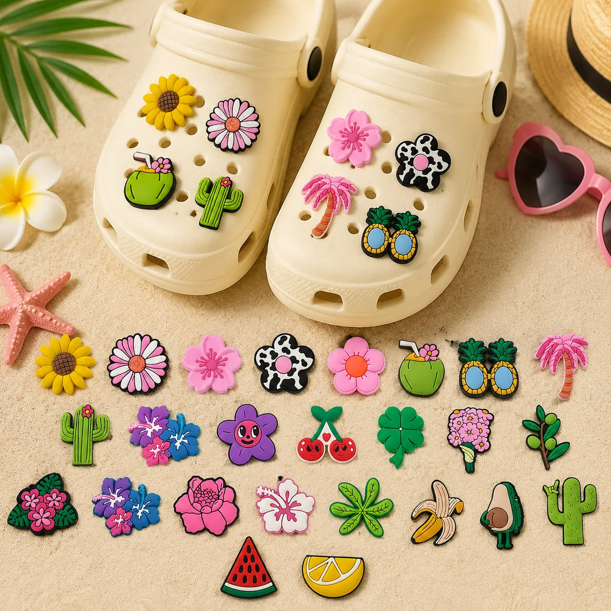 Tropical Flower & Fruit Shoe Charms Set (DIY Clog & Sandal Pins)