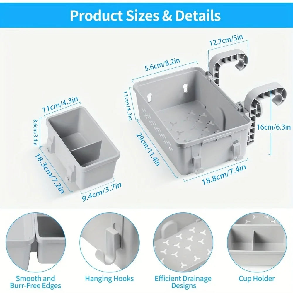3-in-1 Above Ground Poolside Storage Basket with Cup Holder & Utility Hooks – Heavy-Duty Organizer for Pool Accessories
